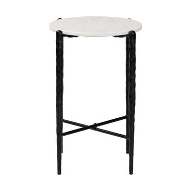 Caledon Marble Round Side Table In White and Black