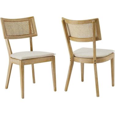 Caledonia Fabric Upholstered Wood Dining Chair Set of 2 In Gray and Beige