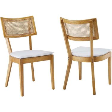 Caledonia Fabric Upholstered Wood Dining Chair Set of 2 In Natural and White