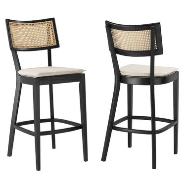 Caledonia Wood Bar Stool Set of 2 In Black and Beige