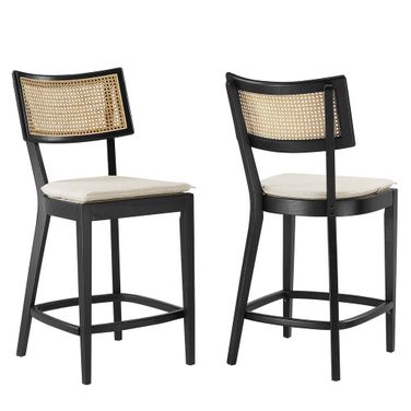 Caledonia Wood Counter Stool Set of 2 In Black and Beige