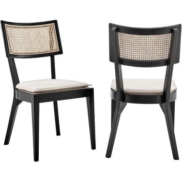 Caledonia Wood Dining Chair Set of 2 In Black Beige