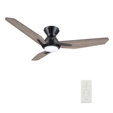 Calen 44 Inch 3-Blade Flush Mount Smart Ceiling Fan with LED Light and Remote In Black and Barnwood