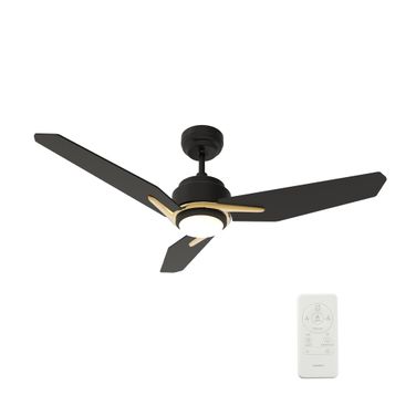Calen 52 Inch 3-Blade Flush Mount Smart Ceiling Fan with LED Light and Remote In Black and Gold