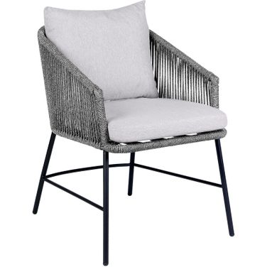 Calica Outdoor Patio Dining Chair In Black Metal and Gray Rope