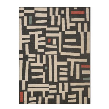 Calira Gintz Evette Rios Graphic Print Indoor/Outdoor Area Rug In Black and Ivory