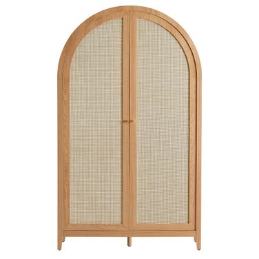 Calista 79 Inch Tall Wide Rattan Arched Storage Cabinet In Natural