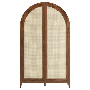 Calista 79 Inch Tall Wide Rattan Arched Storage Cabinet In Walnut