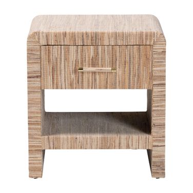 Callan Woven Grasscloth 1-Drawer Nightstand In Natural and Gold