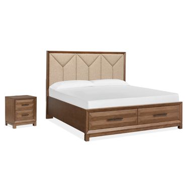 Callisto Upholstered Panel Storage Bedroom Set In Bourbon Brown