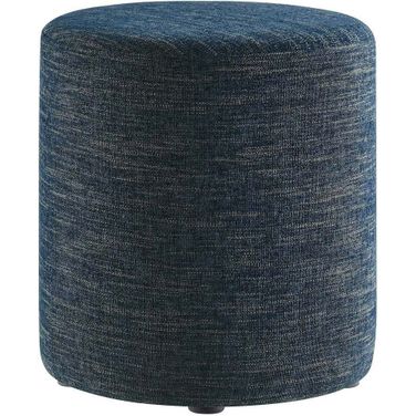Callum 16 Inch Woven Heathered Fabric Upholstered Round Ottoman In Azure