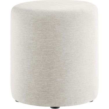 Callum 16 Inch Woven Heathered Fabric Upholstered Round Ottoman In Ivory