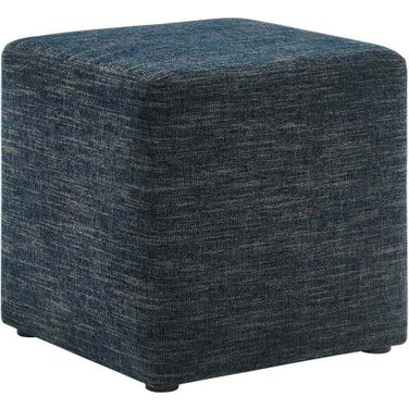 Callum 17 Inch Woven Heathered Fabric Upholstered Square Ottoman In Azure