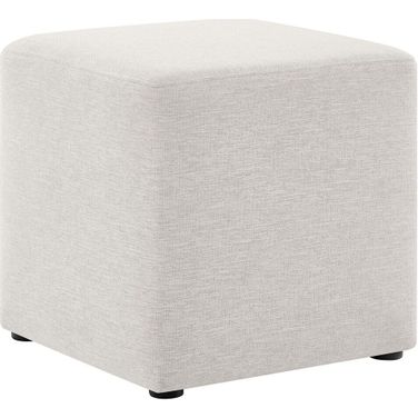 Callum 17 Inch Woven Heathered Fabric Upholstered Square Ottoman In Ivory