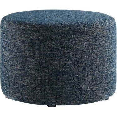 Callum 23 Inch Woven Heathered Fabric Upholstered Large Round Ottoman In Azure