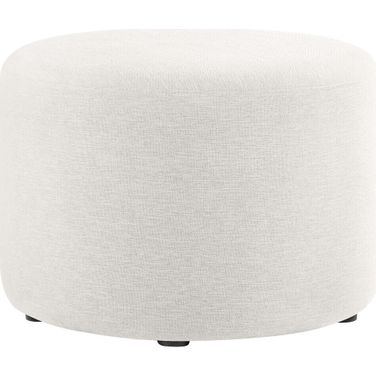 Callum 23 Inch Woven Heathered Fabric Upholstered Large Round Ottoman In Ivory