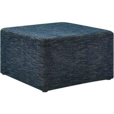 Callum 28 Inch Woven Heathered Fabric Upholstered Large Round Ottoman In Azure