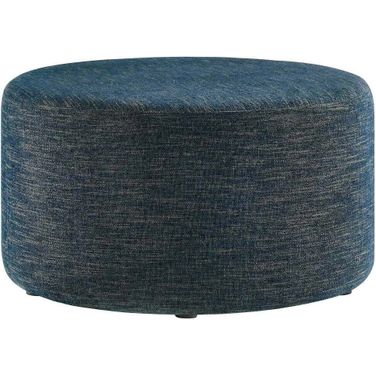 Callum 29 Inch Woven Heathered Fabric Upholstered Large Round Ottoman In Azure