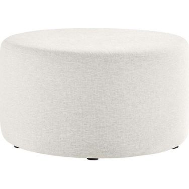 Callum 29 Inch Woven Heathered Fabric Upholstered Large Round Ottoman In Ivory