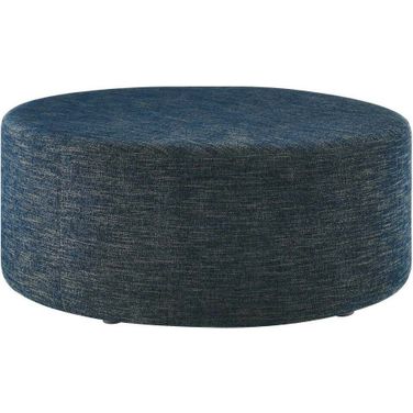Callum 38 Inch Woven Heathered Fabric Upholstered Large Round Ottoman In Azure