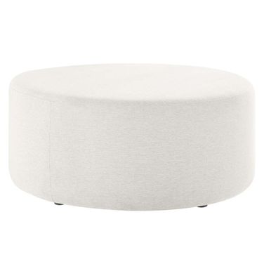 Callum 38 Inch Woven Heathered Fabric Upholstered Large Round Ottoman In Ivory