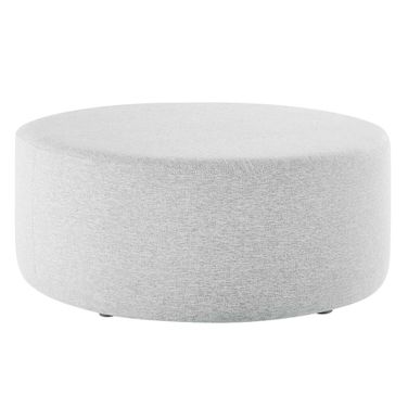 Callum 38 Inch Woven Heathered Fabric Upholstered Large Round Ottoman In Light Gray