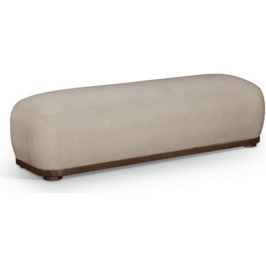 Calum Chenille Fabric Bench In Beige and Walnut