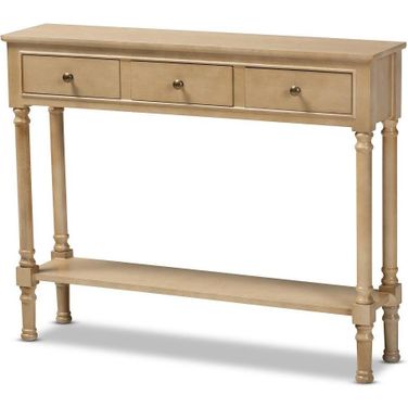 Calvin Classic and Traditional French Farmhouse Oak Brown Finished Wood 3-Drawer Entryway Console Table
