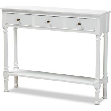 Calvin Classic and Traditional French Farmhouse White Finished Wood 3-Drawer Entryway Console Table