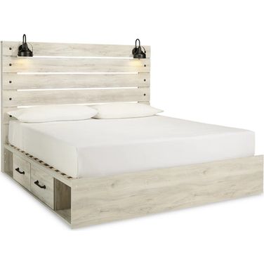 Cambeck Whitewash King Panel Bed with Double Underbed Storage