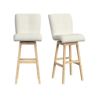 Cambria Upholstered Swivel Bar Stool with Boucle Set of 2 In Natural and Beige