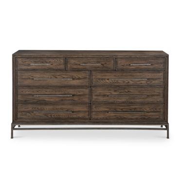 knee length dresses for ladies LOW WALNUT NINE-DRAWER DRESSER WITH LUCITE PULLS AND CHROME BASE  MODERN  REDUX
