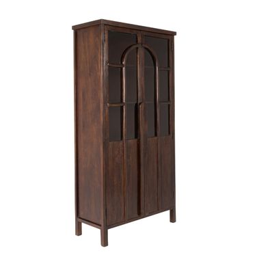 Camden Mango Wood Accent Curio Cabinet with Arched Windowpane Doors In Walnut