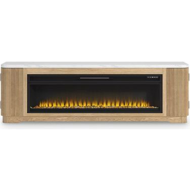 Camdill 80 Inch TV Stand with Electric Fireplace In Light Brown
