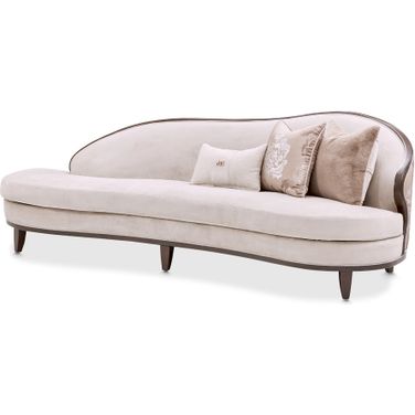 Camellia Field Asymmetrical Velvet Sofa In Porcini and Warm Pecan