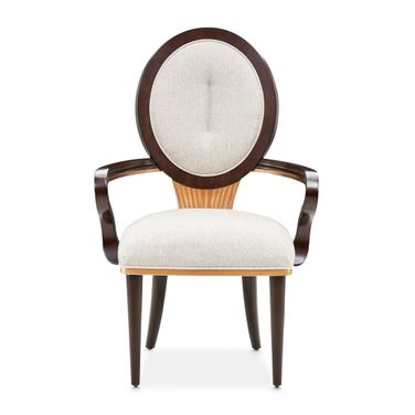 Camellia Field Dining Arm Chair Set of 2 In Linen and Warm Pecan
