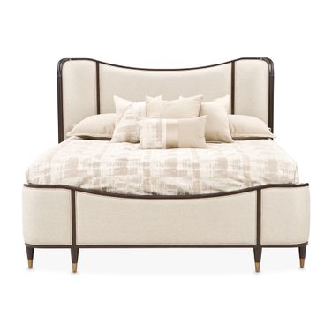 Camellia Field King Upholstered Bed In Linen and Warm Pecan