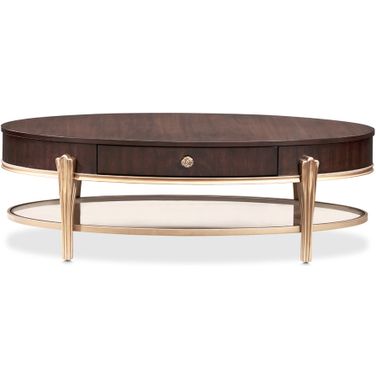 Camellia Field Oval Cocktail Table In Warm Pecan