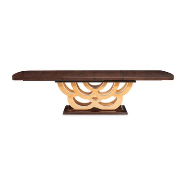 Camellia Field Rectangular Pedestal Dining Table In Warm Pecan
