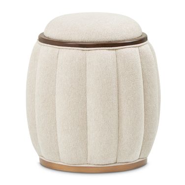 Camellia Field Round Bench In Linen and Warm Pecan