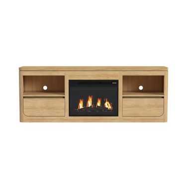 Camelot 71 Inch TV Console with Fireplace Insert In Natural