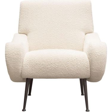 Cameron Accent Chair in Bone Boucle Textured Fabric with Black Leg