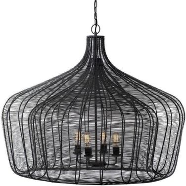 Camila Black Metal Mesh-Style Four Bulb Chandelier