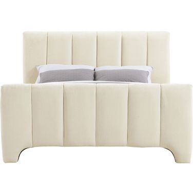 Camila Chenille Fabric King Bed In Beige Chenille