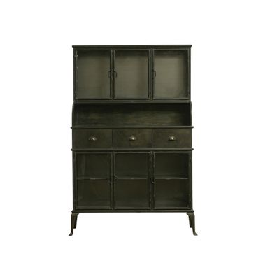 Camila Vintage Inspired Metal Baker's Cabinet Glass Doors In Black