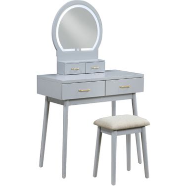 Camilla Vanity Dresser with Mirror and Stool In Gray