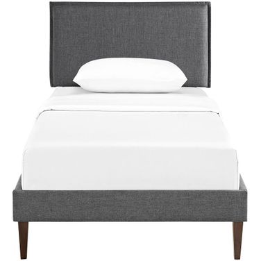 Camille Fabric Twin Platform Bed With Squared Tapered Legs In Gray