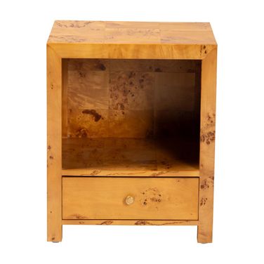 Camira Natural Wood 1-Drawer Nightstand In Mappa Burl