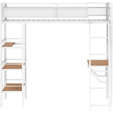 Campus 3-Shelf Metal Twin Workstation Loft Bed In Matte White