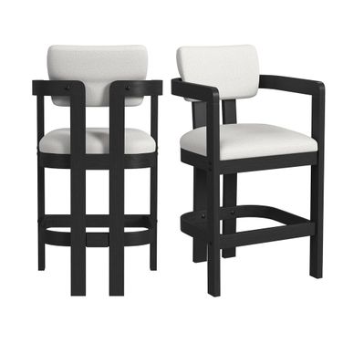 Canal Arm Barstool with Fabric Set of 2 In Black and White